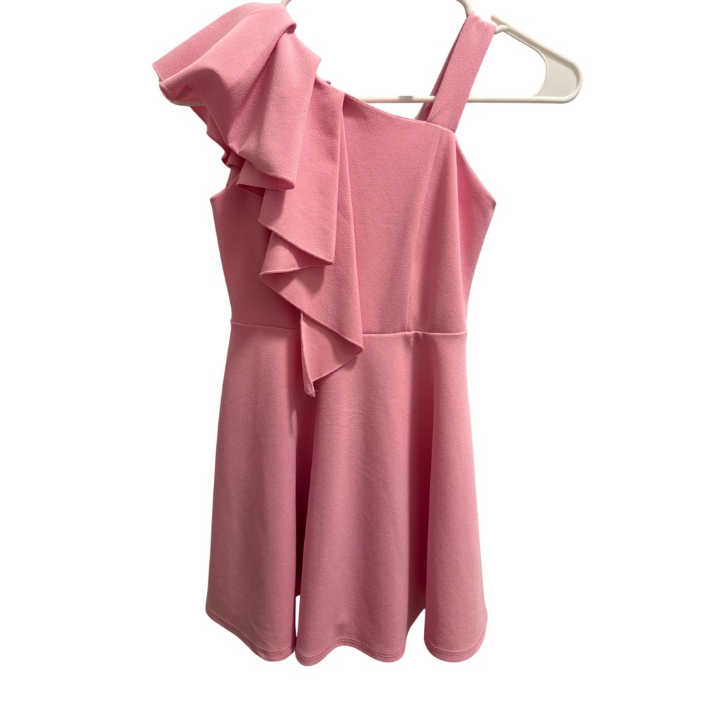 Honey and Rosie One Shoulder Ruffle Dress Kids Size 8 Pink Good Skater Wedding